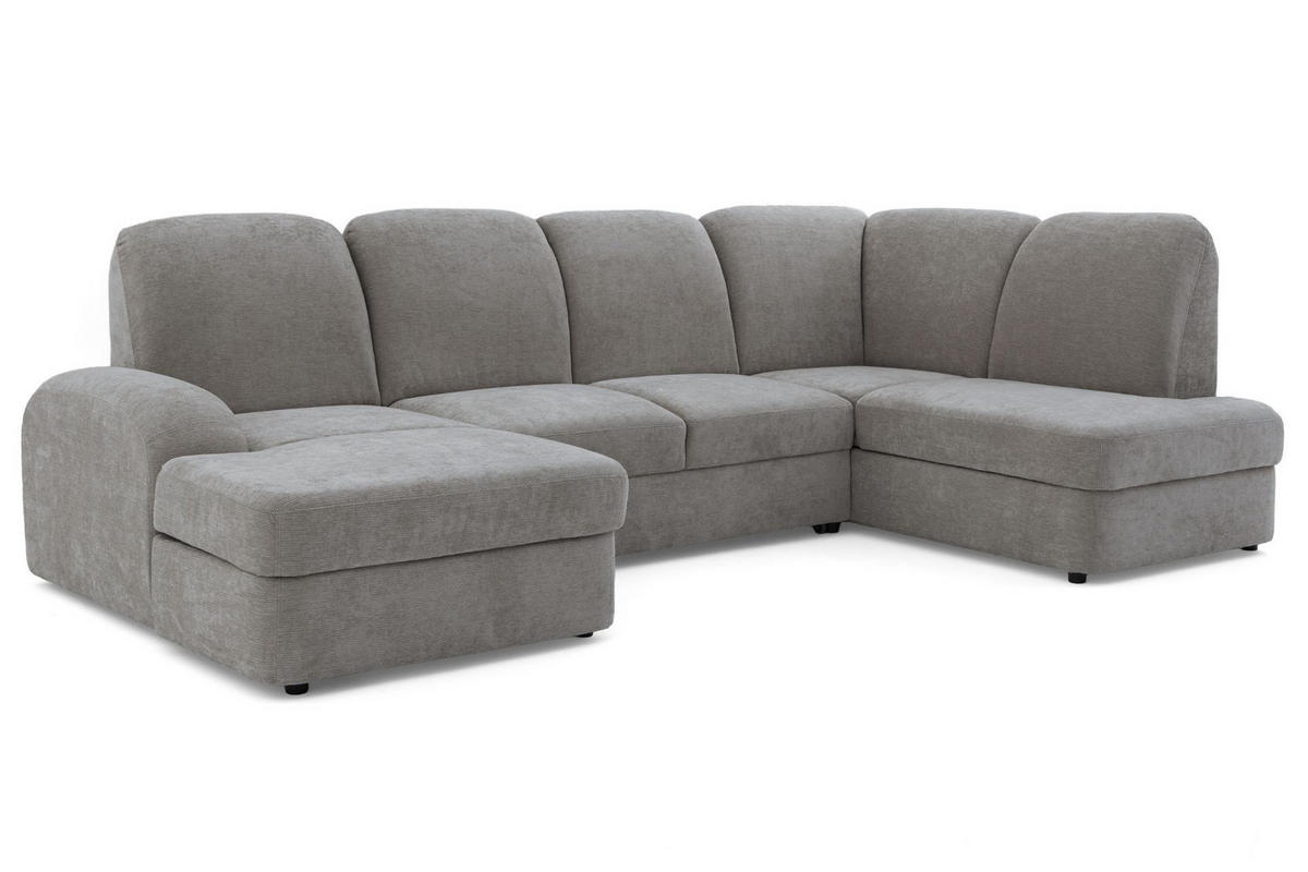 ECKSOFA VIBE U Rechts mit Schlaffunktion 129x263 Chenille Grau - Schwarz/Grau, Holz/Kunststoff (186/102/280cm) - Muffo