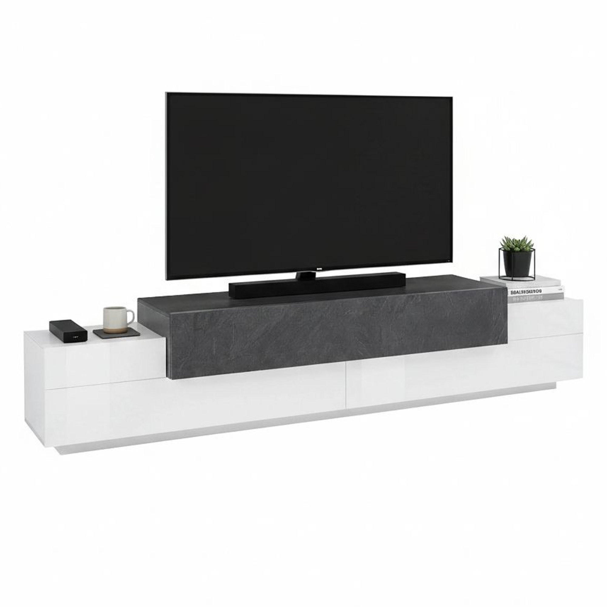 FERNSEHSCHRANK Glänzendes Weiß, Schiefer 45/240/52 cm - Schieferfarben/Weiß, Holzwerkstoff (240/52/45cm) - DMORA