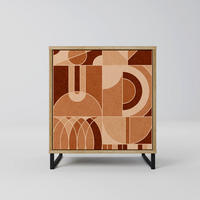 SIDEBOARD PRISM MOSAIC, Eichefarben, 57,5x42x67,5 cm, Schwarze Metall-Rahmenfüße - Eichefarben/Multicolor, Holzwerkstoff/Metall (57.5/67.5/42cm) - SpaceRebels