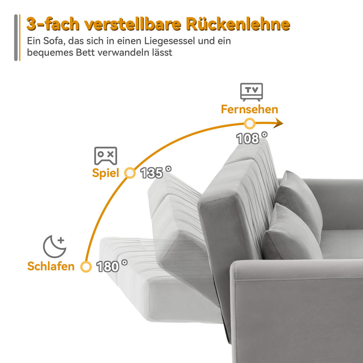 SCHLAFSOFA mit verstellbaren Rückenlehnen und Armlehnen - Grau, Holzwerkstoff/Textil (75/82/180cm) - Urban Meuble