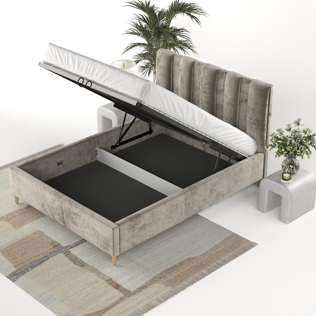 POLSTERBETT Loom 180/200 cm Beige im Lotta Stoff - Beige/Naturfarben, Holz/Holzwerkstoff (180/200cm) - AltaBeds