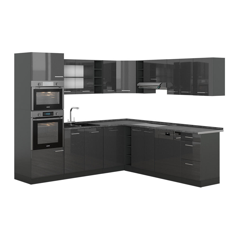 ROHOVÁ KUCHYŇA R-Line Antracitový vysoký lesk/antracit - antracitová/čierna s vysokým leskom, kompozitné drevo (247/81.6/60cm) - Vicco