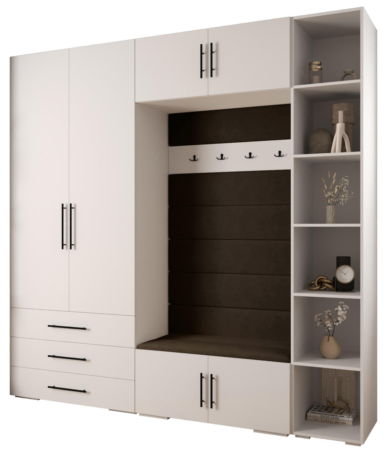 Abiks Möbel Garderoben-Set Weiß, Braun, Schwarz 240x236.7x47 cm