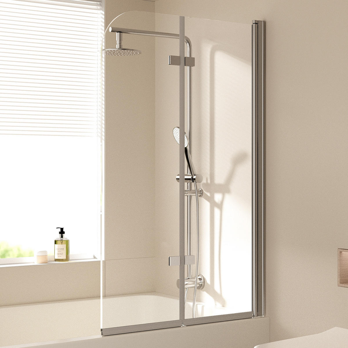 PARAVAN ZA KADU dvodijelni sklopivi, krom profil 100/140 cm - prozirno, staklo (100/140cm) - EMKE