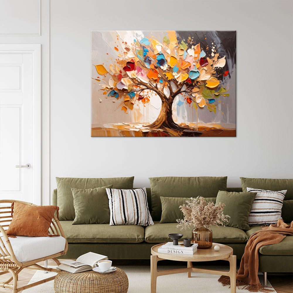 LEINWANDBILD 3D Bunter Baum des Lebens Farbe 120x80cm - Multicolor, Textil (120/80cm) - Feeby