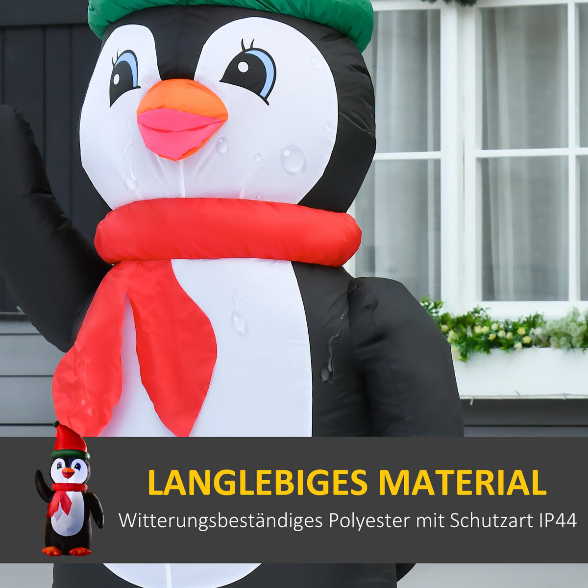 AUFBLASBARER Weihnachts-Pinguin, Polyester, Weiß+Schwarz+Rot+Grün - Multicolor, Kunststoff (67/155/79cm) - HOMCOM