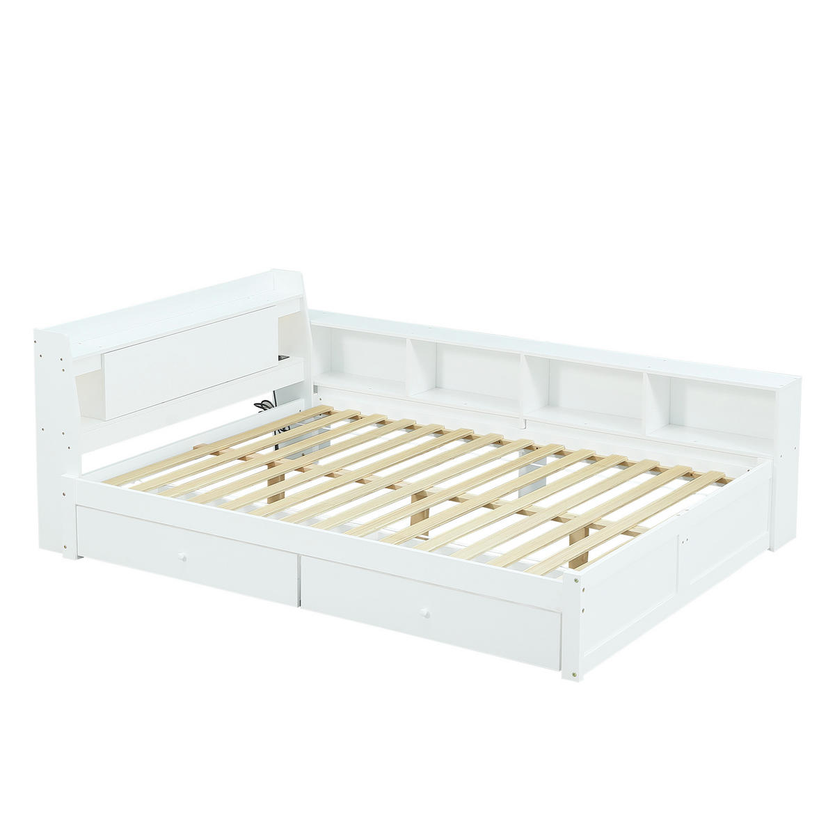 STAURRAUMBETT 140/200 cm DE-02337, in Weiß, mit Ablagefach, 2 Leuchten und Ladebuchse - Weiß, Holz/Holzwerkstoff (140/200cm) - ComfortXL