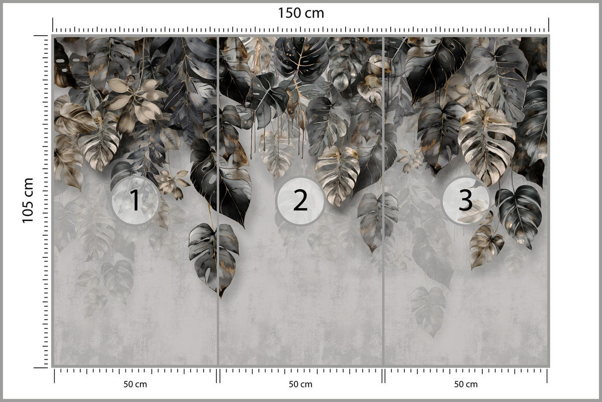 FOTOTAPETE für Wohnzimme Tropenblätter Beton Monstera 150x105 - Gelb/Schwarz, Papier (150/105cm) - Muralo