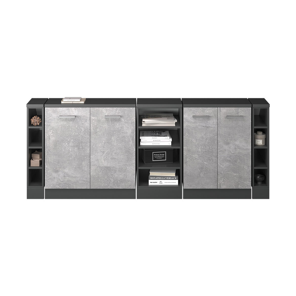 KUHINJSKI ORMAR ZA KOSINE KROVA R-Line Beton 210 cm Set od 5 ormarićnih korpusa, dubina 60 cm - siva/antracit, drvni materijal (210/83.8/60cm) - Vicco