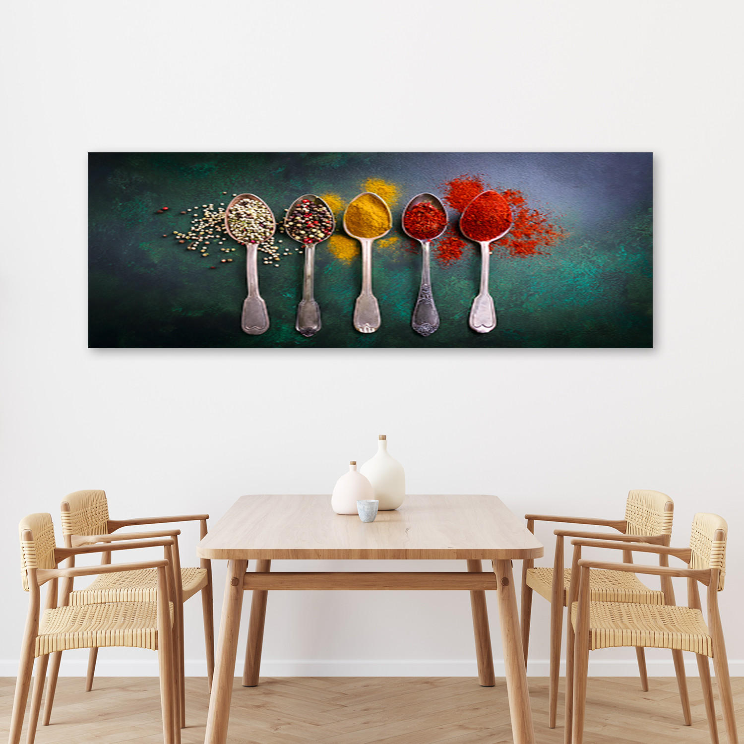 WANDBILD kräuter und gewürze für die küche - Multicolor, Textil (90/30cm) - Feeby