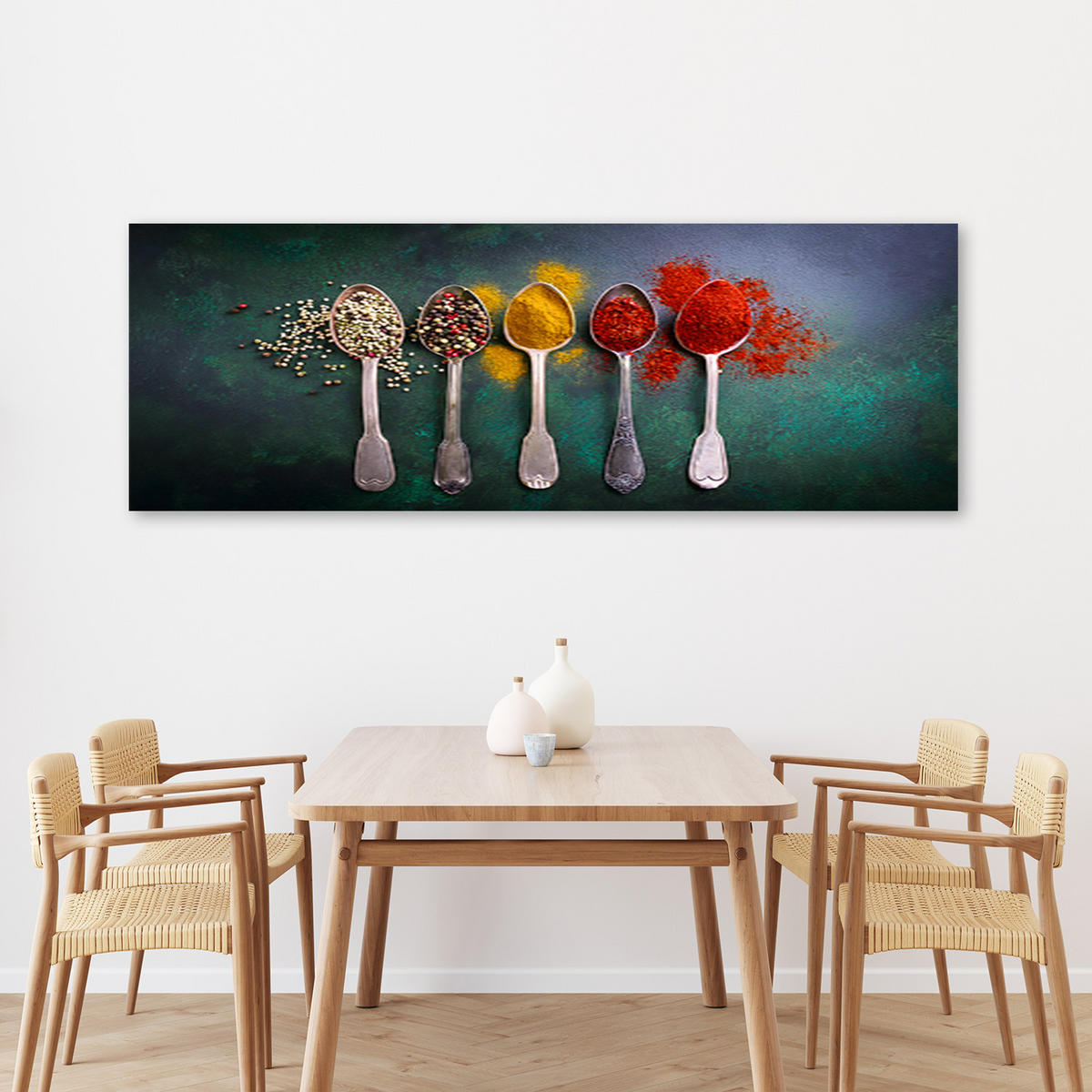 WANDBILD kräuter und gewürze für die küche - Multicolor, Textil (90/30cm) - Feeby