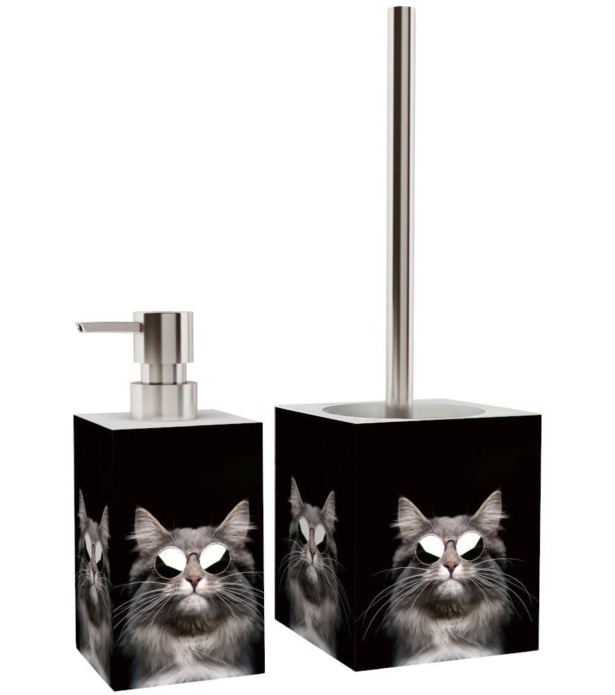 BADEZIMMER Set Cool Cat - Schwarz, Kunststoff (7/17/7cm) - Sanilo