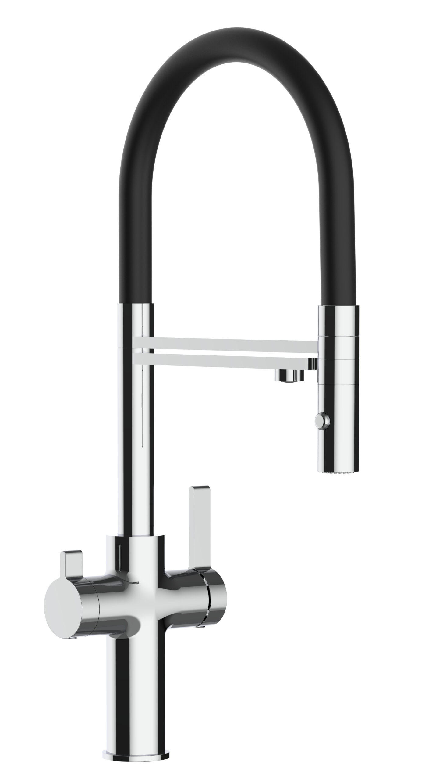 3-WEGE-KÜCHENARMATUR, Verchromt und Schwarz, 2-Strahl-Brause - Schwarz, Metall (20.61/48/20.61cm) - VIZIO