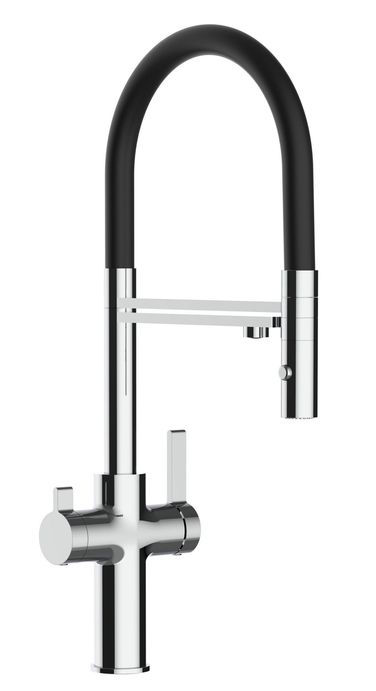 3-WEGE-KÜCHENARMATUR, Verchromt und Schwarz, 2-Strahl-Brause - Schwarz, Metall (20.61/48/20.61cm) - VIZIO