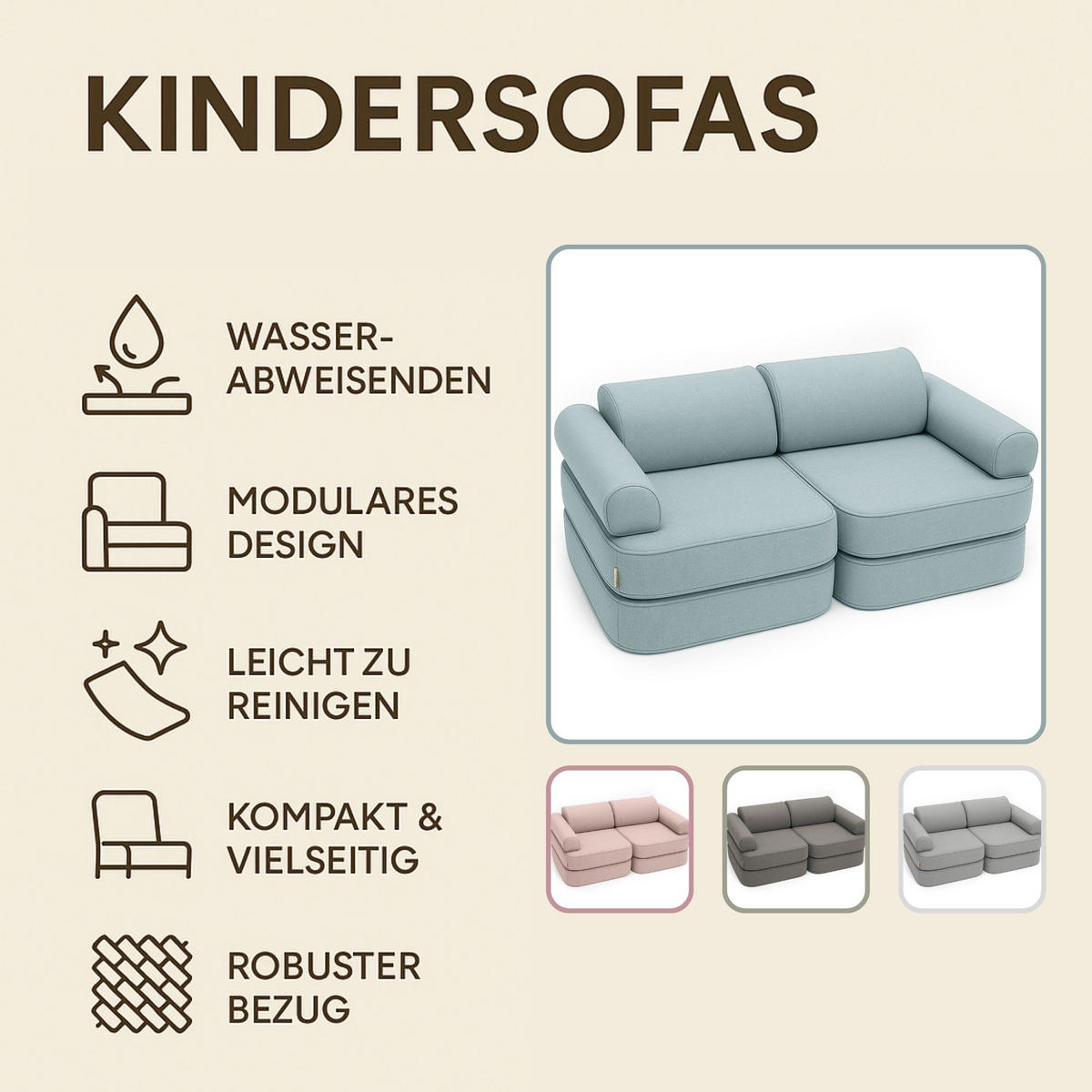 KINDERSOFA, Outzy, Taupe - Taupe, Textil (120/25/60cm) - MeowBaby
