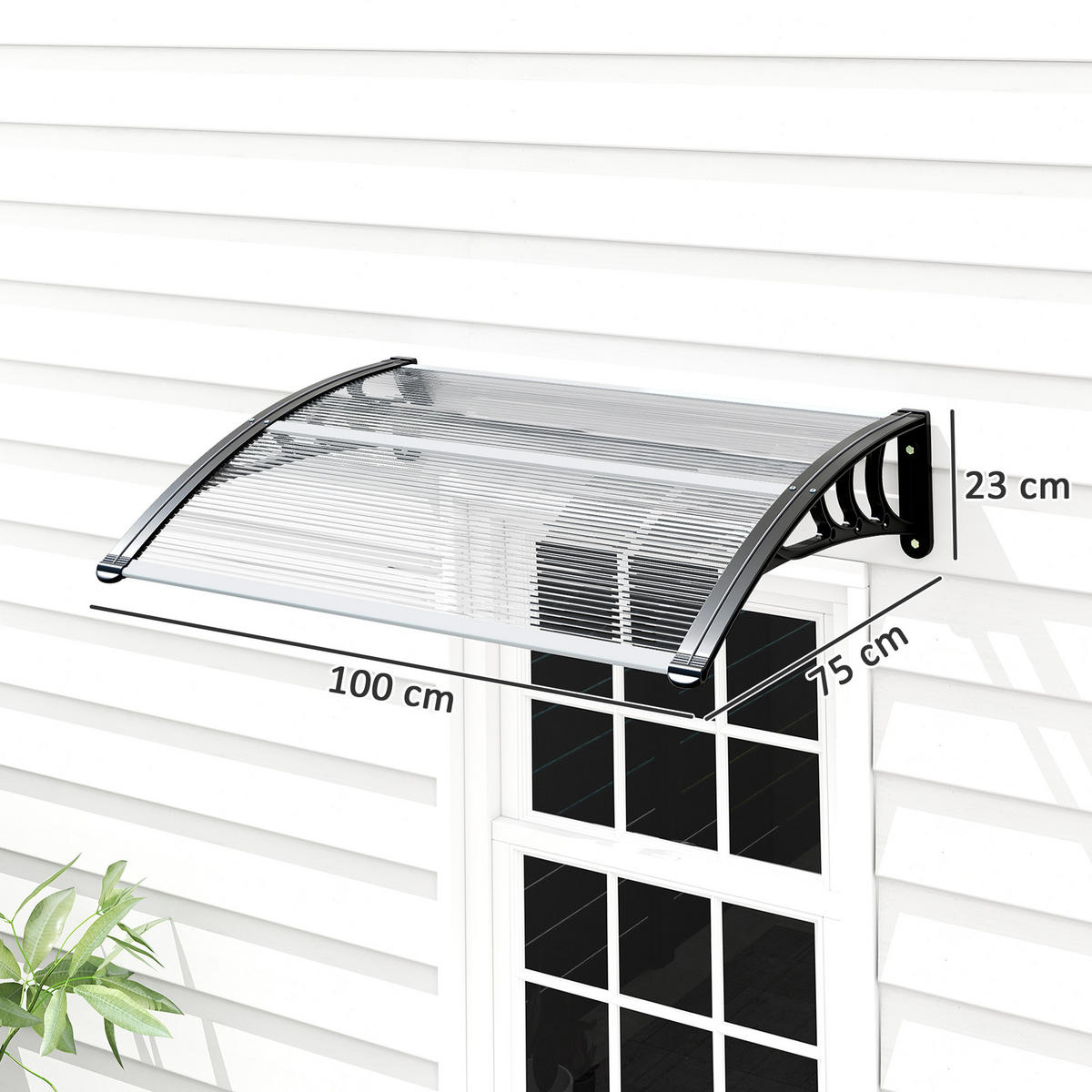 VORDACH DE-13918 Polycarbonat/Aluminium 100/75 cm, UV-Schutz Transparent - Schwarz, Kunststoff (75/23/100cm) - ComfortXL