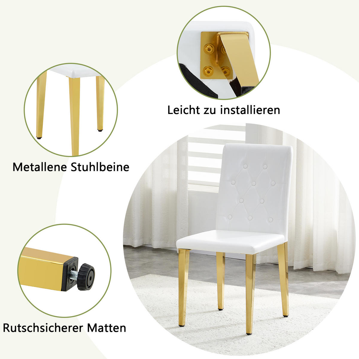 STUHL-SET DE-36649 4 Stück mit PU-Bezug und Metallbeinen Gold - Goldfarben, Metall (46/89/42cm) - ComfortXL