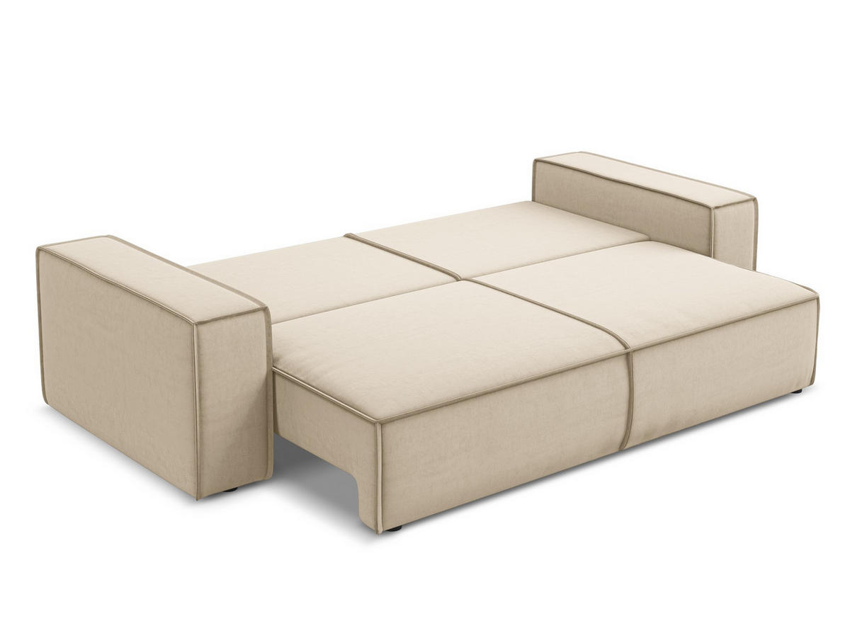 3-SITZER SOFA mit Schlaffunktion Samt Stoff Beige - Beige/Creme, Kunststoff/Textil (255/85/105cm) - Makamii