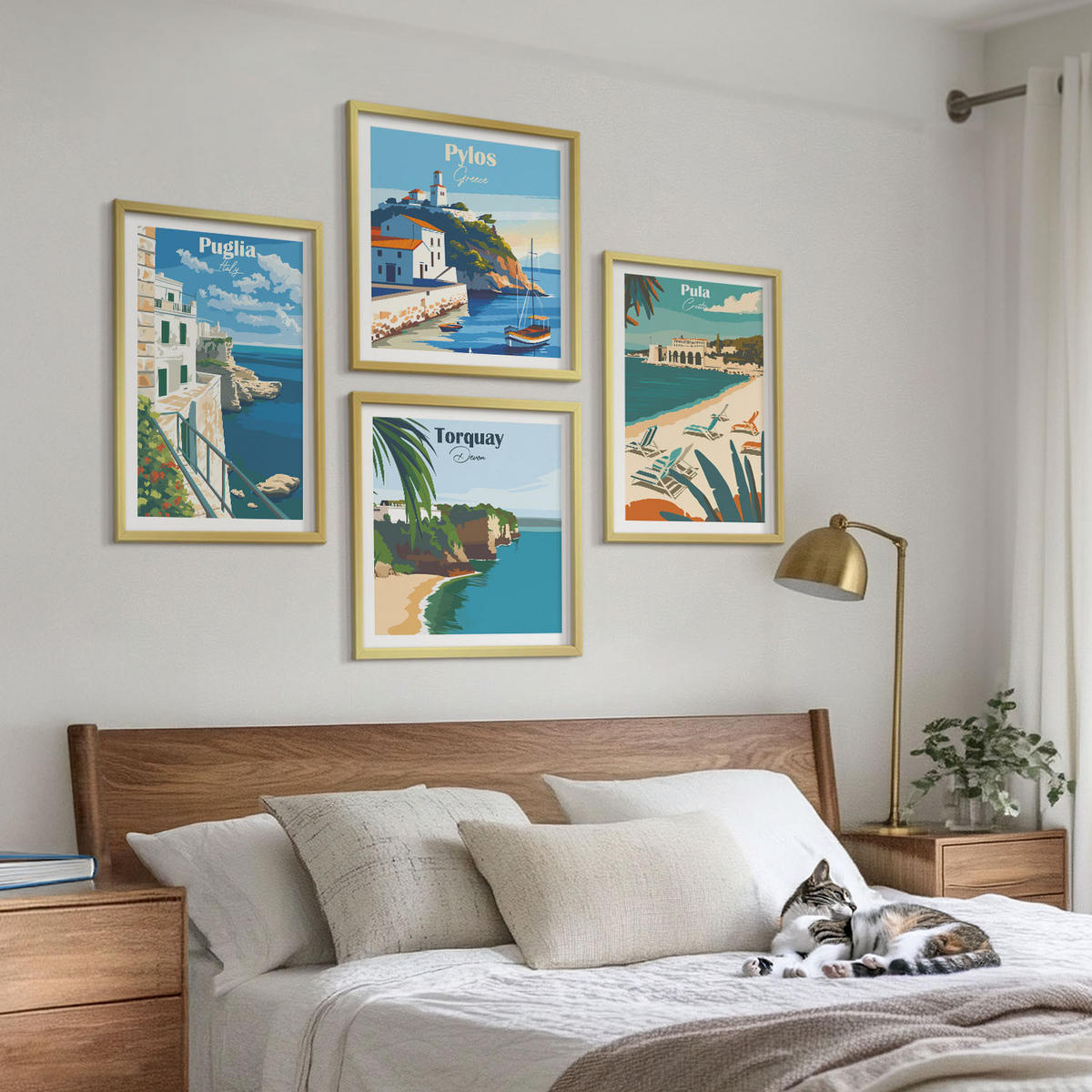BILDER SET 4er Set - 50x50 cm & 40x60 cm Goldrahmen - Touristische Küstenlandschaften - Goldfarben, Kunststoff (50/50cm) - TULUP