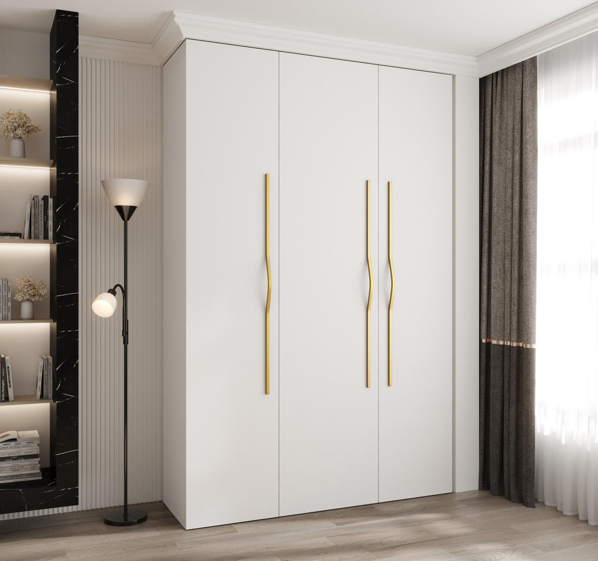 DREHTÜRENSCHRANK 245,5/160/50 3-türig - Goldfarben/Weiß, Holz/Metall (160/245.5/50cm) - Abiks Möbel