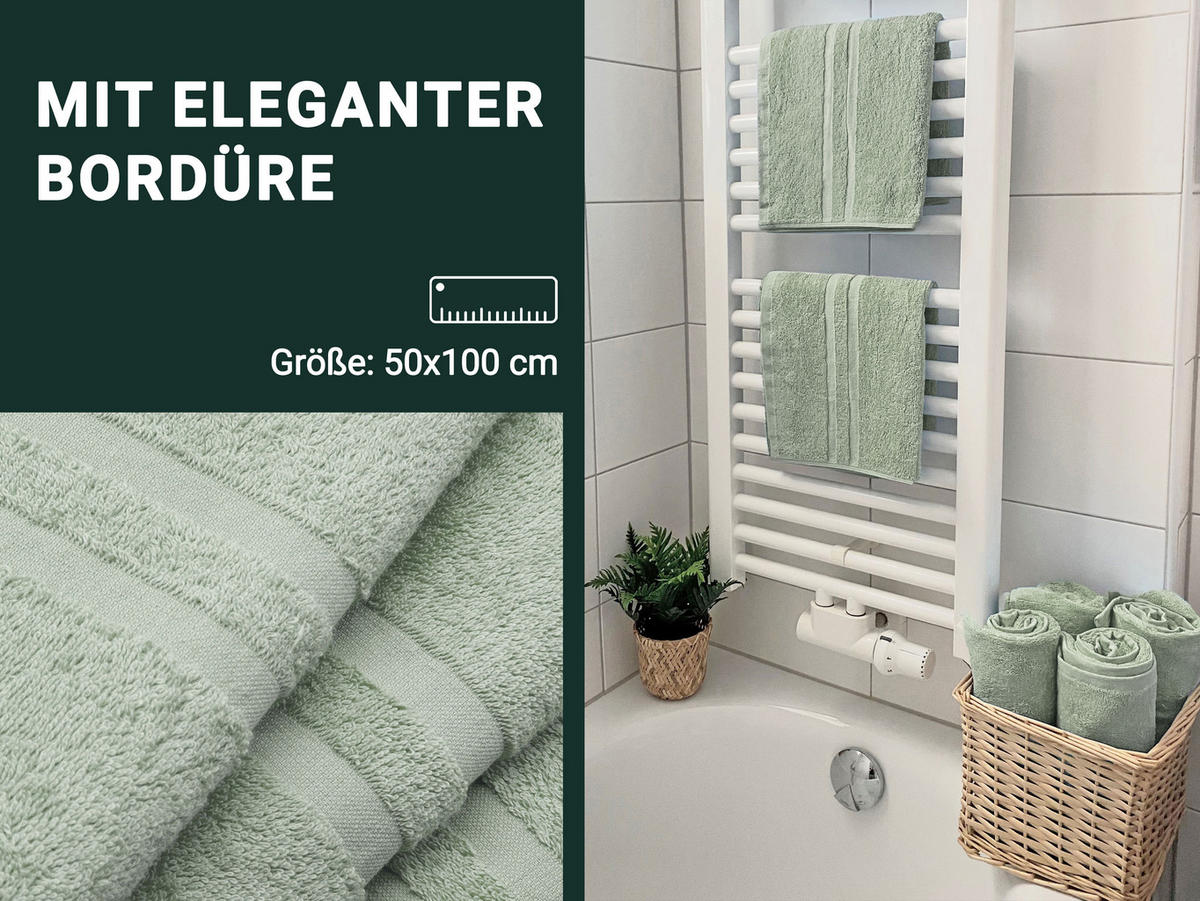 HANDTÜCHER, 10er-Set, 50x100 cm, 100% Baumwolle, Grün - Salbeigrün, Textil (50/100cm) - Zollner