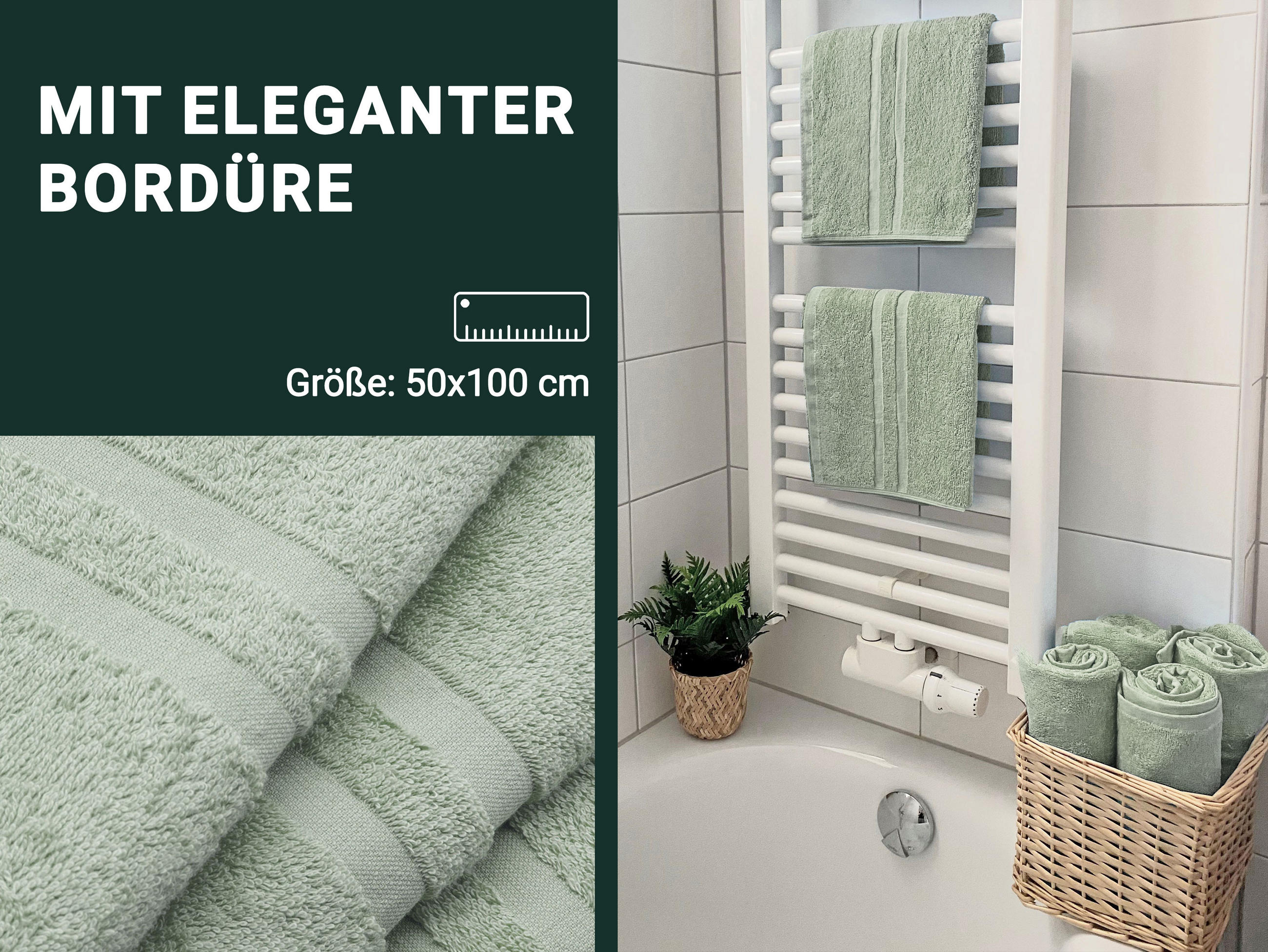 Thumbnail - Zollner Handtücher,, Salbeigrün, Textil, 50x100 cm, Oeko-Tex® Standard 100, Badtextilien, Handtücher