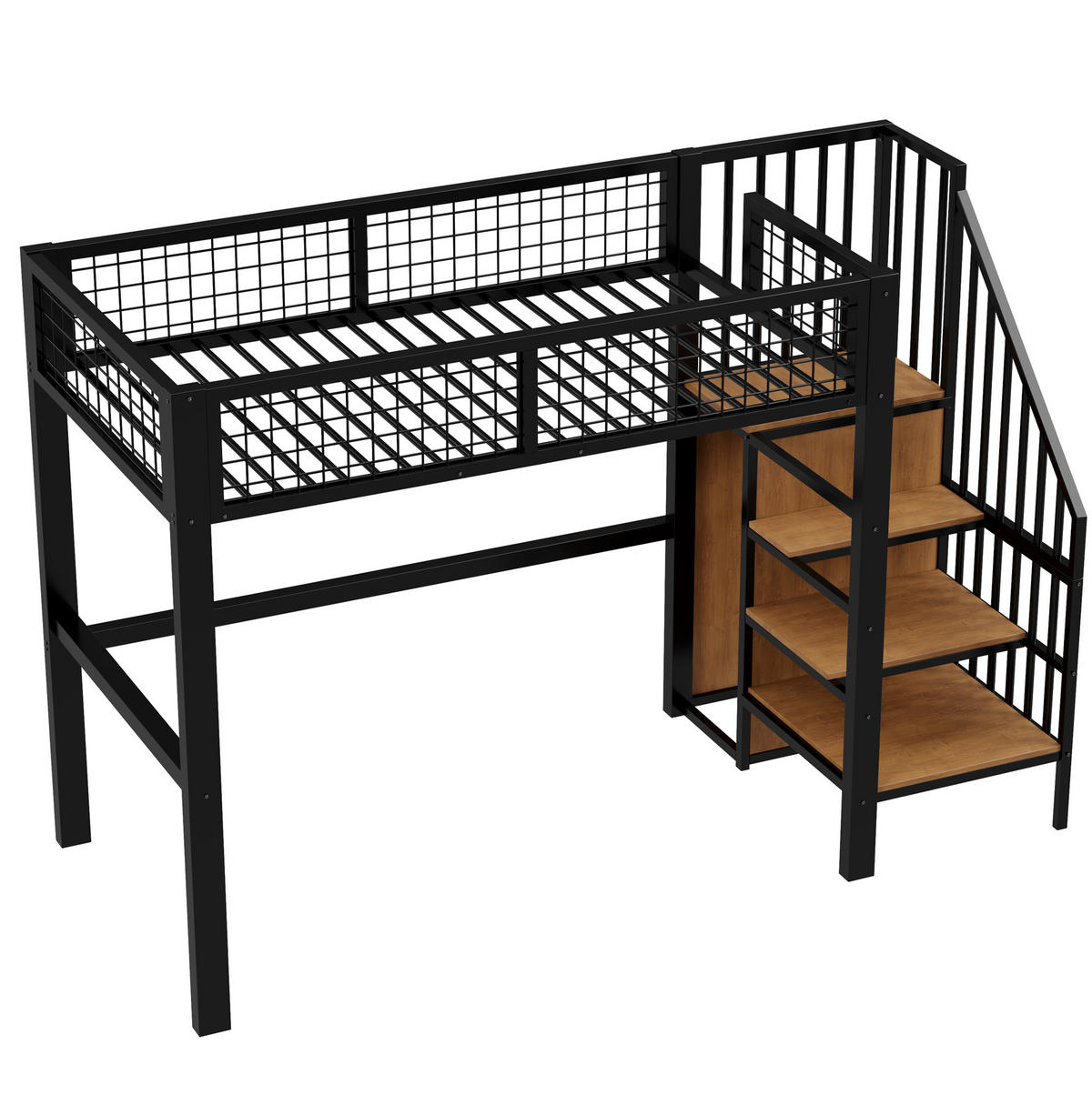 HOCHBETT 90/200 cm aus Metall mit Leiter und Kleiderschrank Schwarz - Schwarz, Metall (90/200cm) - Modenvie