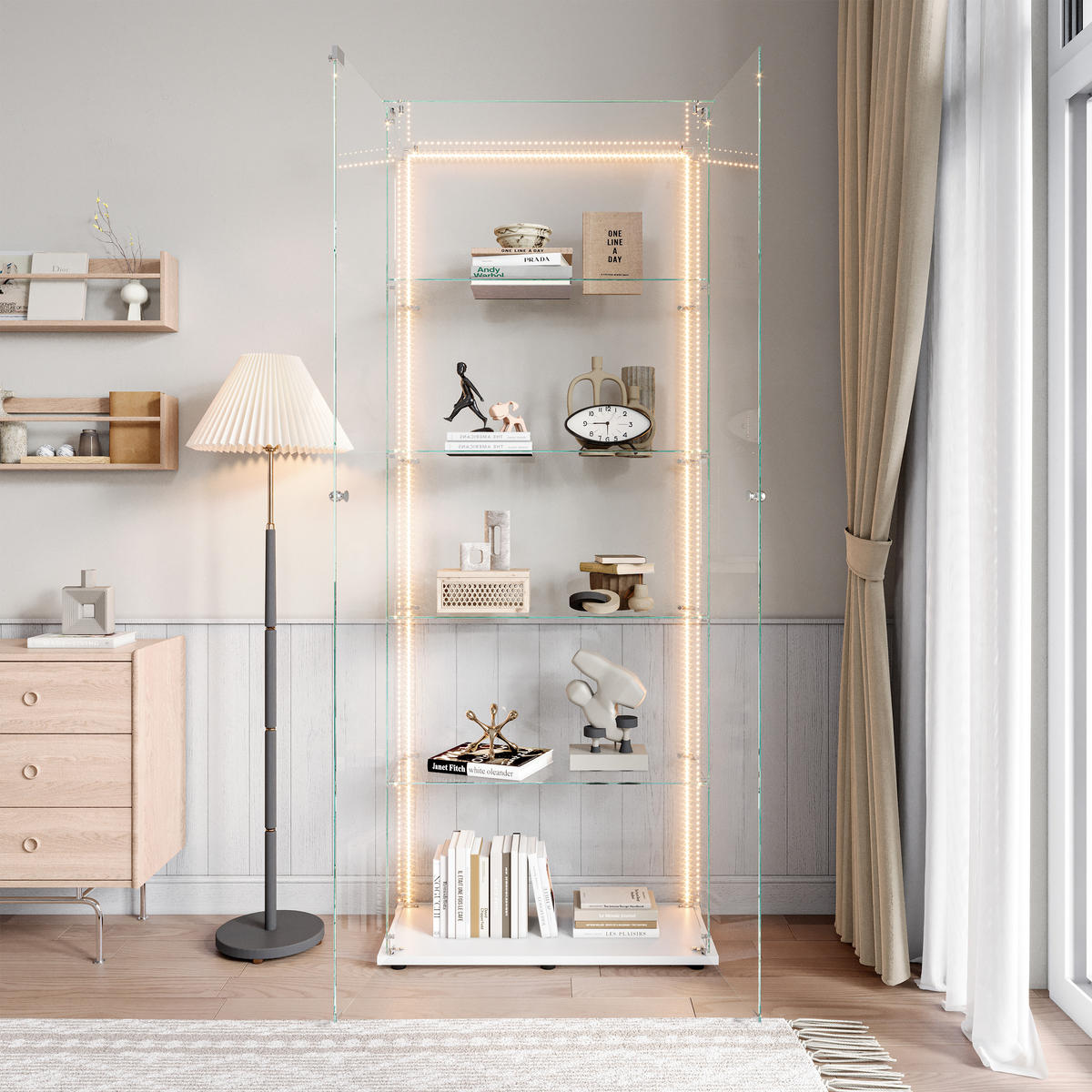 GLASVITRINE 77x35x187 cm 2 Türen 5 Einlegeböden LED weiß - Weiß, Holz (78.5/186.5/34.5cm) - Fortuna Lai