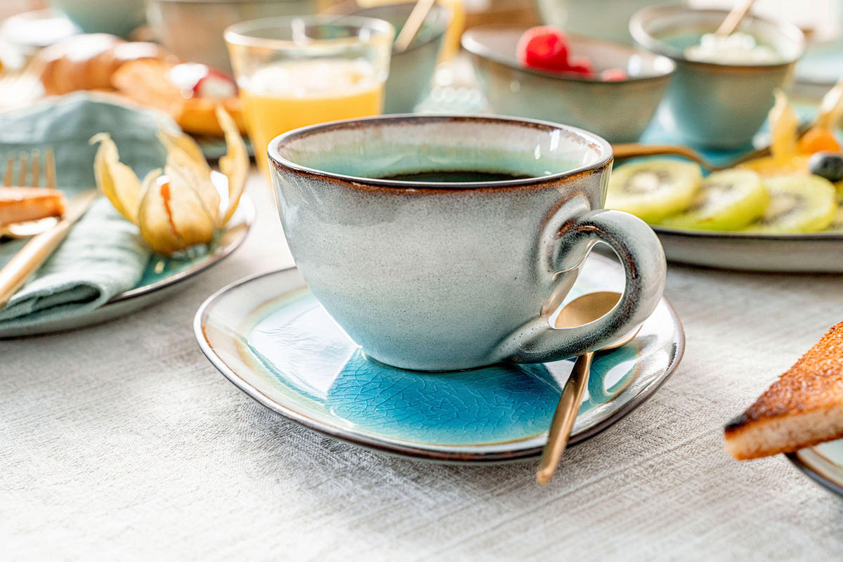 KAFFEETASSEN SET CAPRI -8 teilig aus Steingut - Pastellblau, Keramik (27/39/20cm) - Sänger