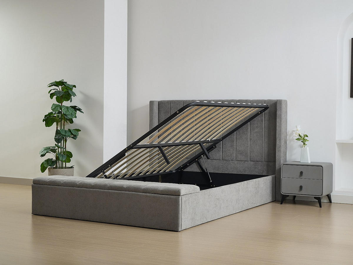 BETT mit Bettkasten - 2 Personen - Stoff - Grau - - Grau, Textil (180/200cm) - Vente-Unique