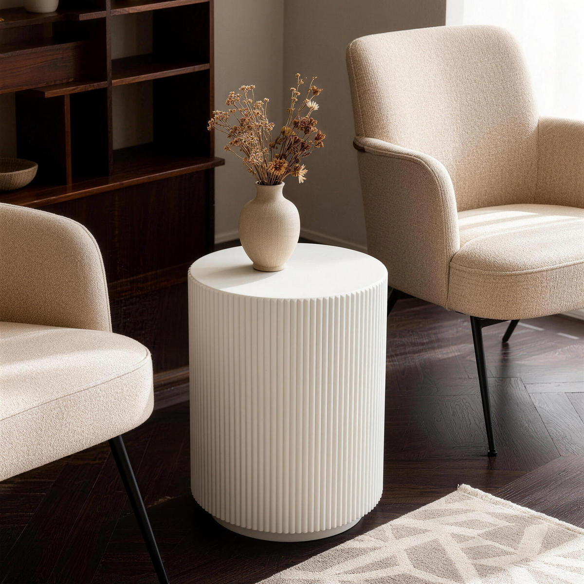 BEISTELLTISCH AUCKLAND rund aus Beton 35 x 35 x 46 cm - Creme, Naturmaterialien (35/35/46cm) - Elementi