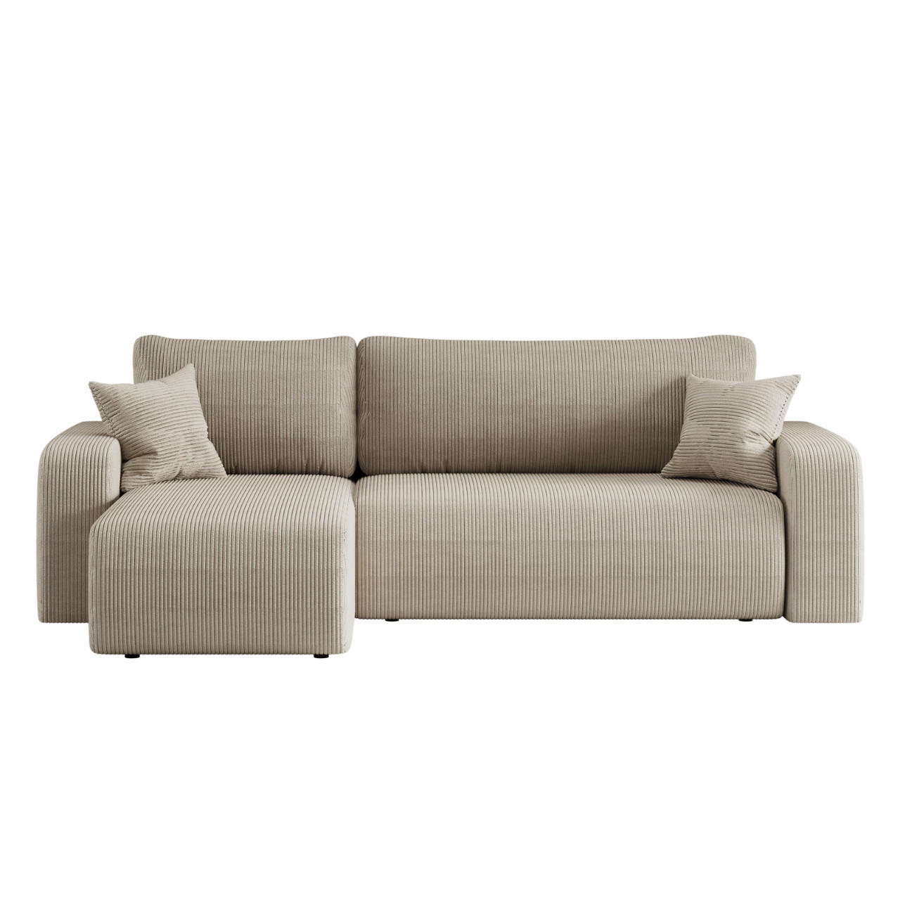 ECKSOFA L-FORM Schlaffunktion Und Bettkasten Eckcouch MILANO L Stoff Dicker Cord Dunkelbeige Links - Cappuccino, Holz/Textil (142/244cm) - Kaiser Möbel