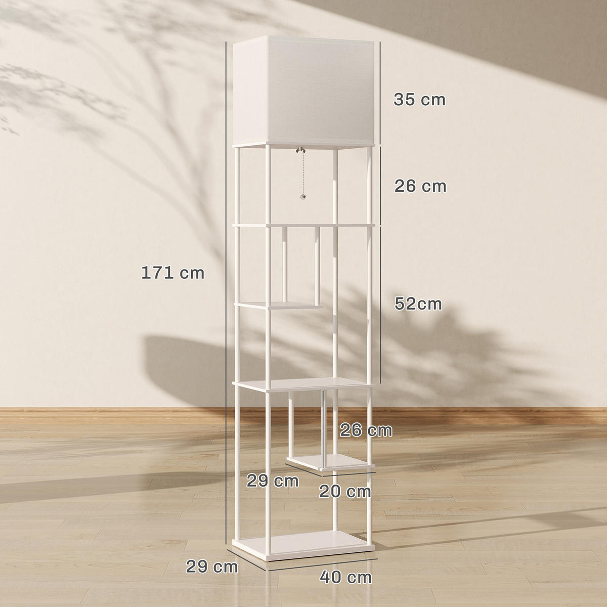 STEHLAMPE MDF, Metall Weiß - Weiß, Holzwerkstoff (40/29/171cm) - HOMCOM