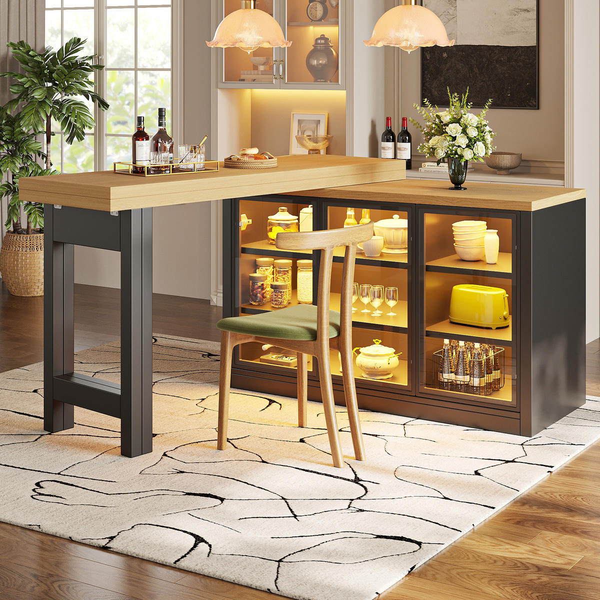 KÜCHENINSEL 360° Drehbar LED Stauraum Schwarz - Schwarz, Glas (120/72/40cm) - FLIEKS