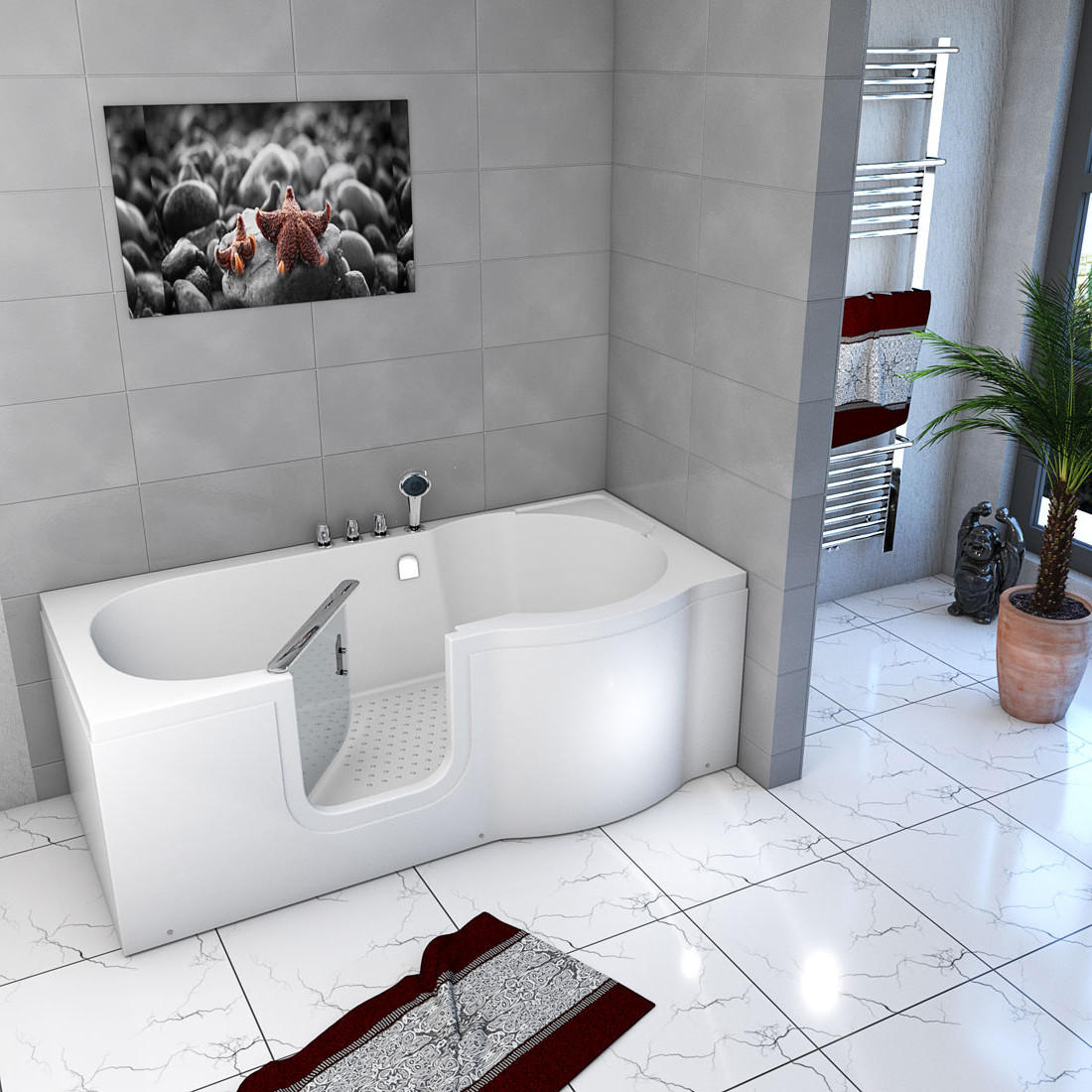 SENIORENBADEWANNE mit Tür S12-TH-L 170x85cm - Weiß, Glas/Kunststoff (85/60/170cm) - AcquaVapore by Sandra Jentho