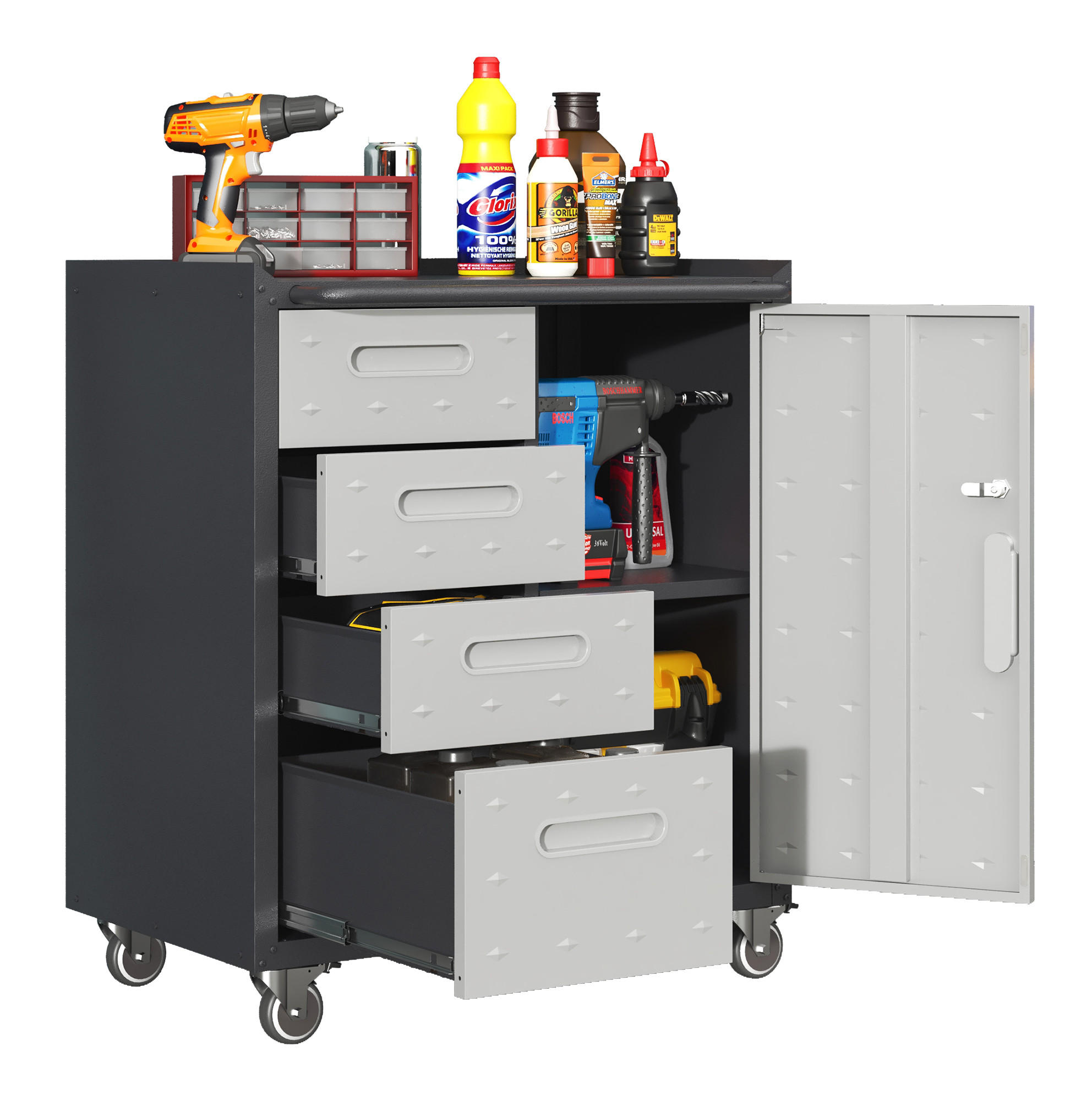 KOMBINATIONSKOFFER – 75 × 42 × 88 cm, schwarz/grau - Multicolor, Metall (42/88.01/75.01cm) - DCA