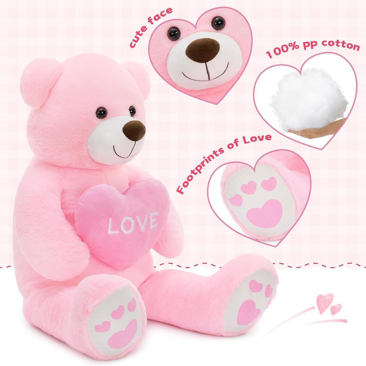 XXXL Kuscheltier Teddybär mit Herz 90 cm Rosa - Rosa, Textil (45/90cm)