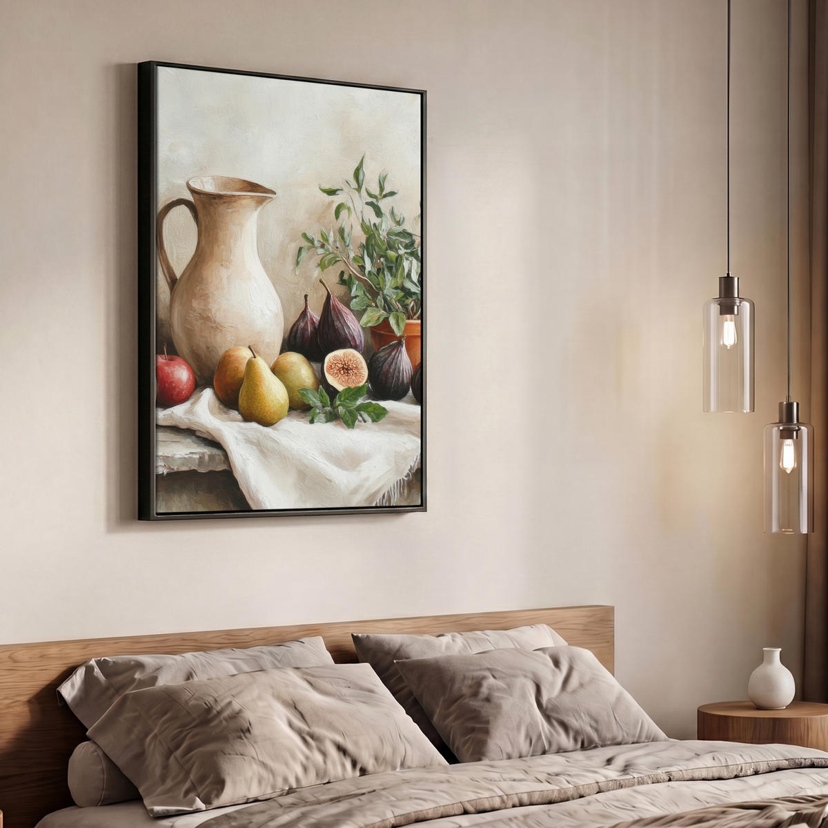 LEINWAND Bilder mit Rahmen - Obst - Kräuter - Ländlich - 70x100 - Naturfarben, Textil (70/100cm) - MuchoWow