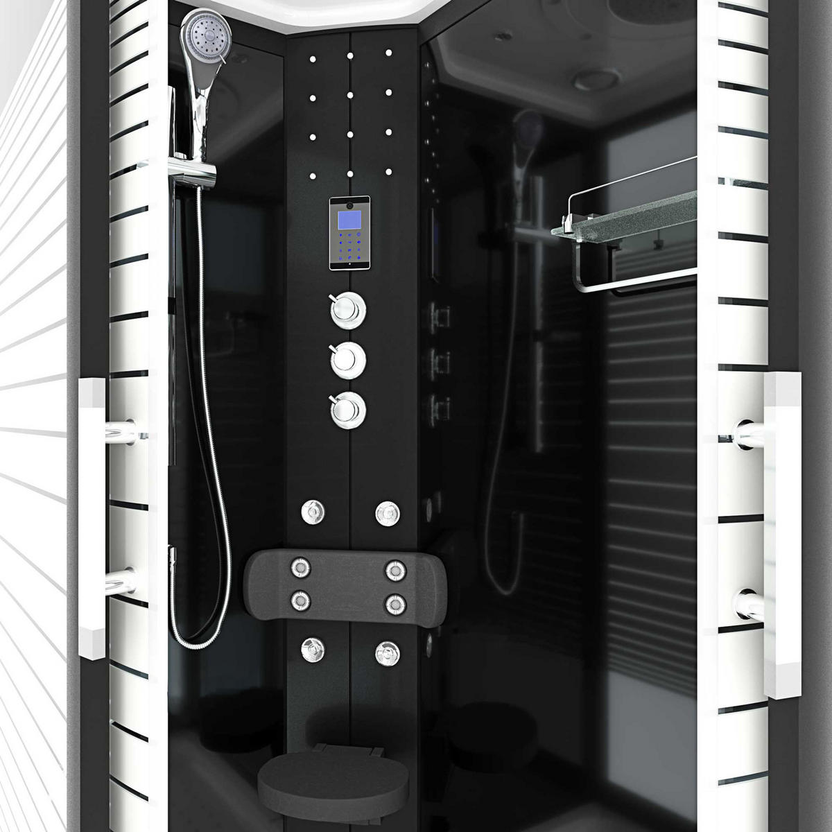 DAMPFDUSCHE Sauna Duschkabine D30-73M3R-EC 80x120 cm - Schwarz, Glas/Kunststoff (80/120/215cm) - AcquaVapore by Sandra Jentho