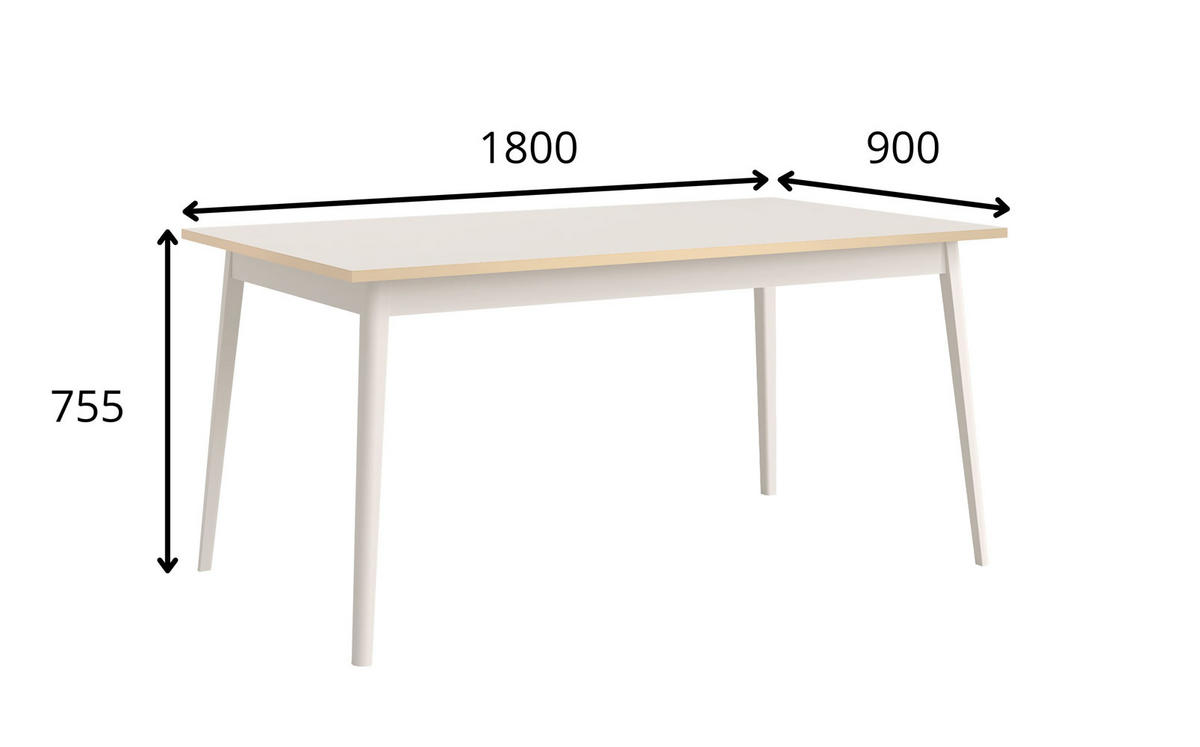 ESSTISCH Rose sandbeige 180 / 90 / 75,5cm - Beige, Holz/Holzwerkstoff (90/180/76cm) - Feldmann-Wohnen