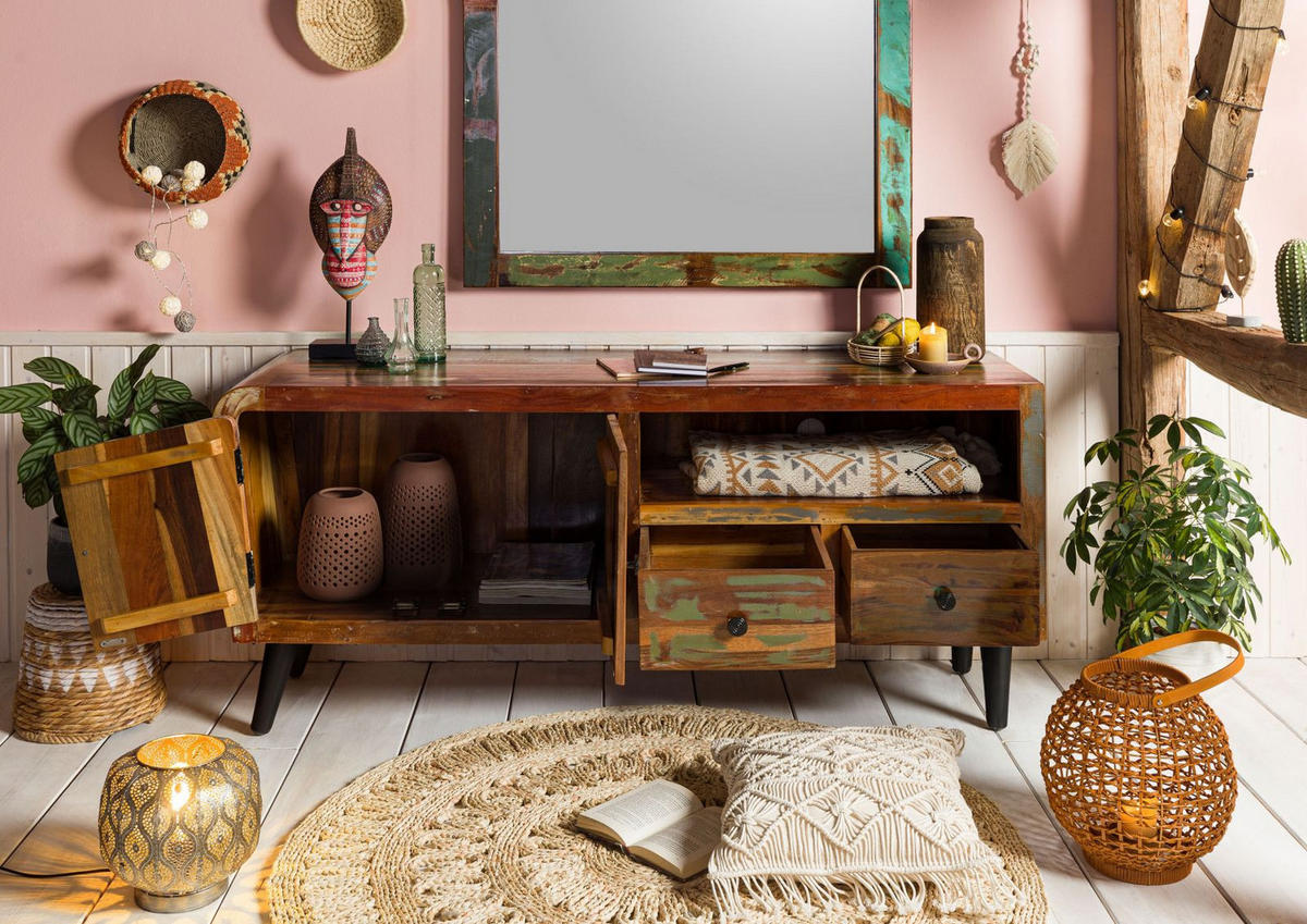 TV-BOARD Altholz 160x45x70 mehrfarbig lackiert SIXTIES #116 - Multicolor, Holz (160/70/45cm) - Massivmoebel24