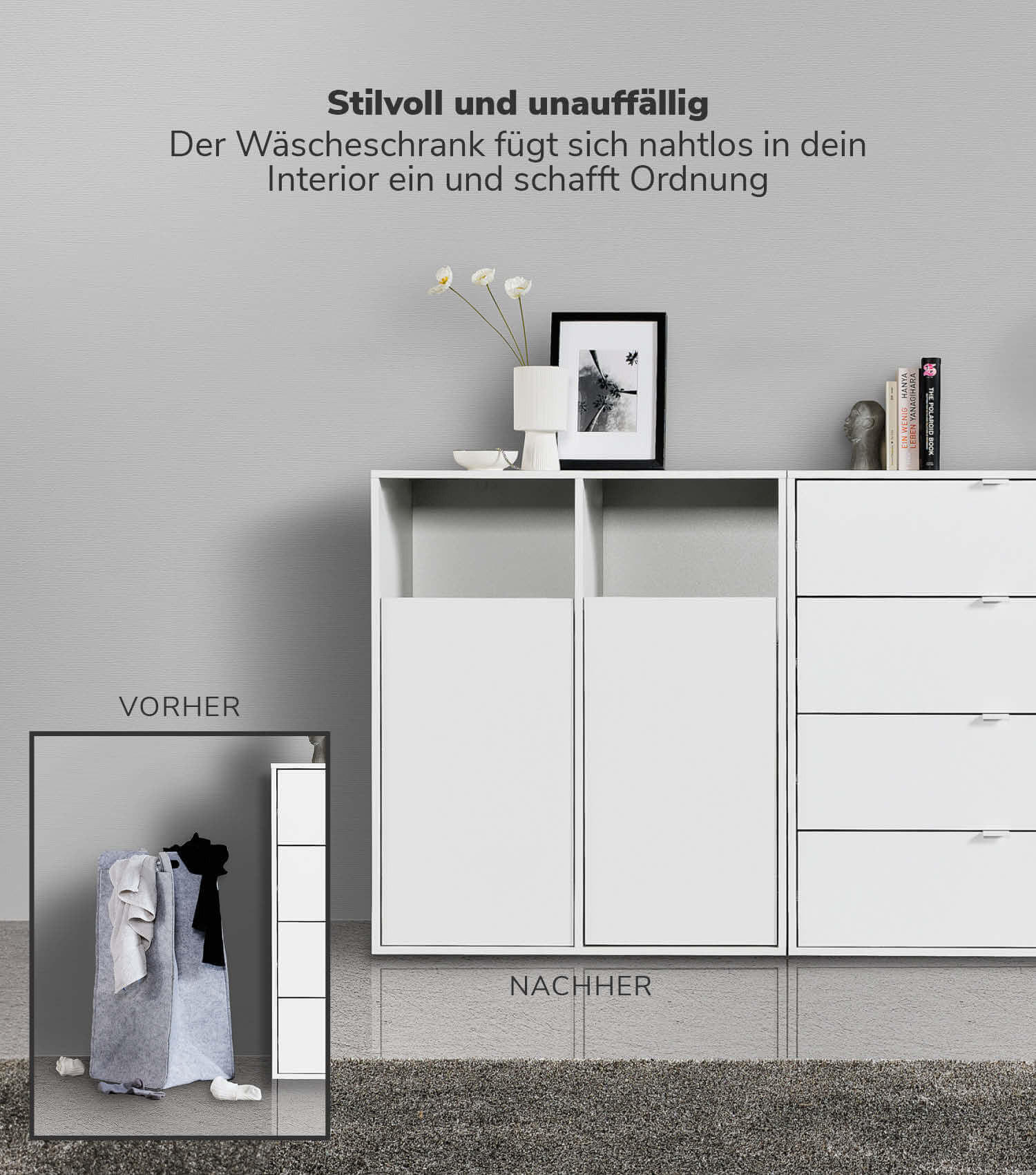 WÄSCHESCHRANK Der Wäschehüter - Weiß, Holzwerkstoff (80/95/40cm) - Mokebo