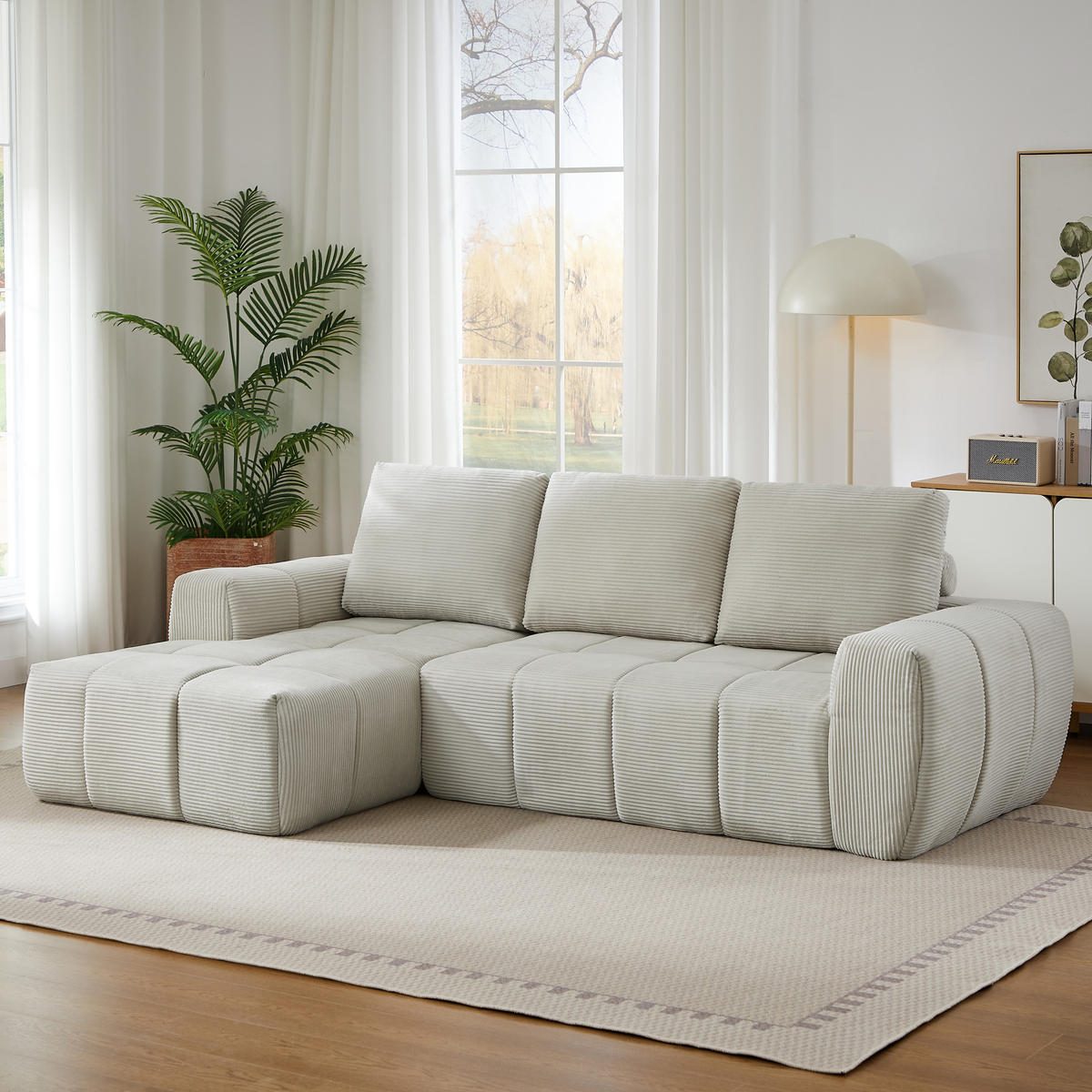 ECKSOFA Cord Beige - Beige, Textil (255/162cm) - WISHDOR