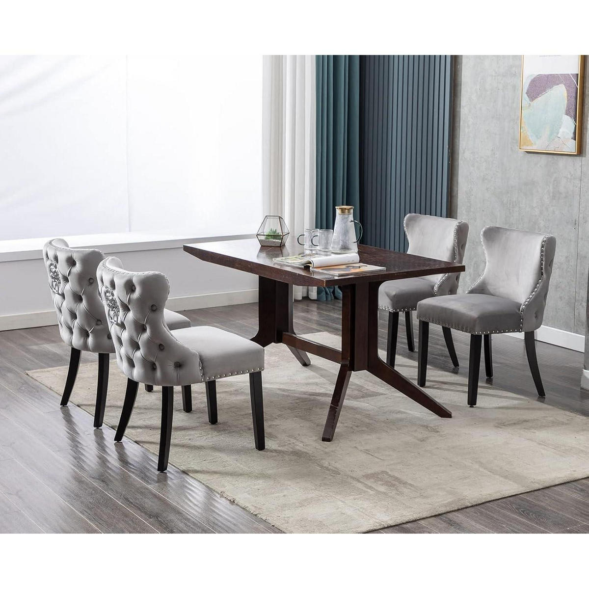ESSZIMMERSTÜHLE 4er Set Samt Grau mit Holzbeinen - Grau, Textil (49/83/52cm)