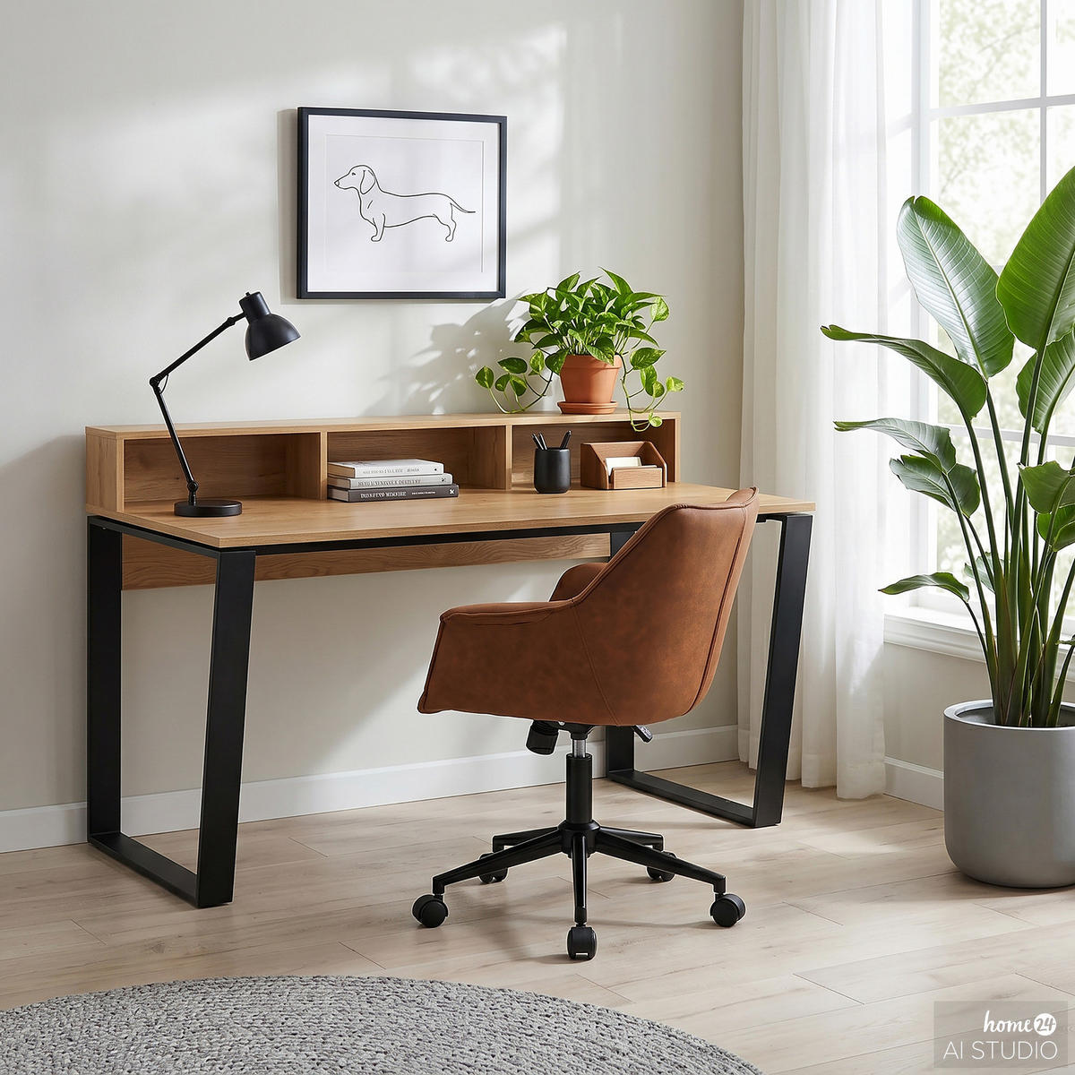 SCHREIBTISCH - Eiche Dekor / Schwarz - Eichefarben/Schwarz, Holzwerkstoff/Metall (80/160/80cm) - home24