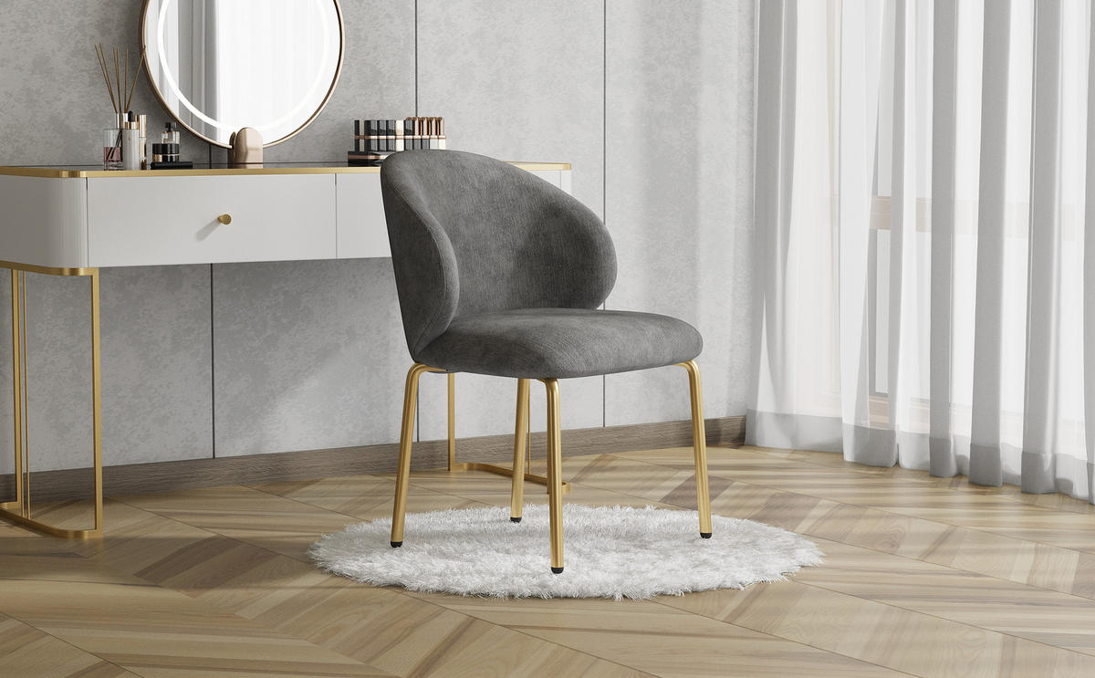 ESSZIMMERSTUHL Chenille mit goldfarbenem Metallgestell 47,5/56/74 cm grau - Grau, Textil (47.5/74/56cm) - Redom