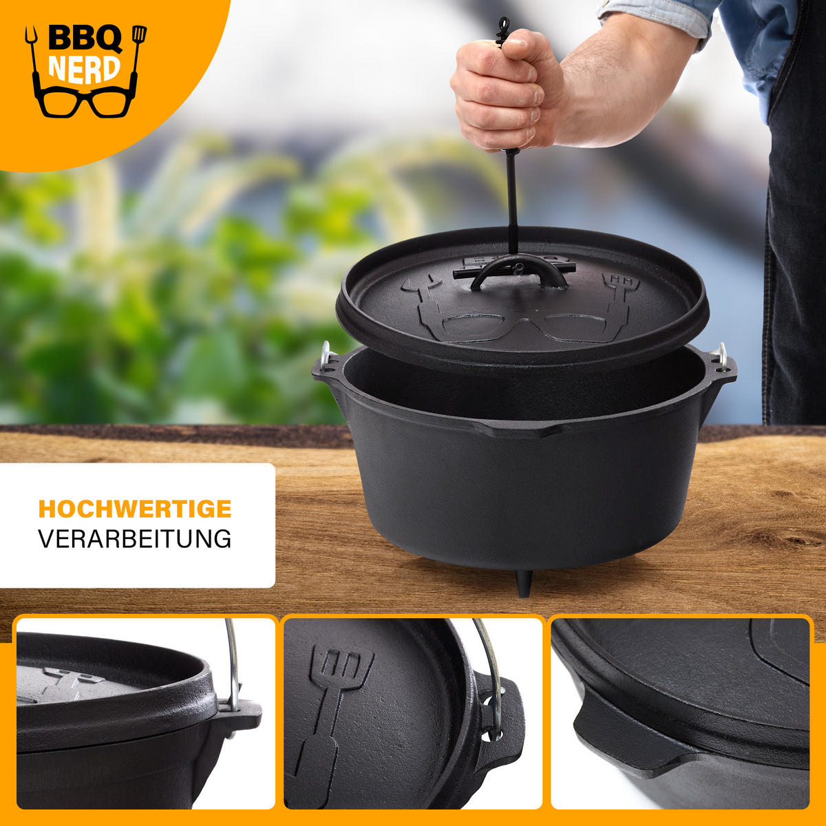 DUTCH-OVEN Gusseisen Feuertopf Gusstopf Grilltopf "Starter" 3,1L mit Füßen - Schwarz, Metall (28.5/19.5/28.5cm) - BBQ Nerd