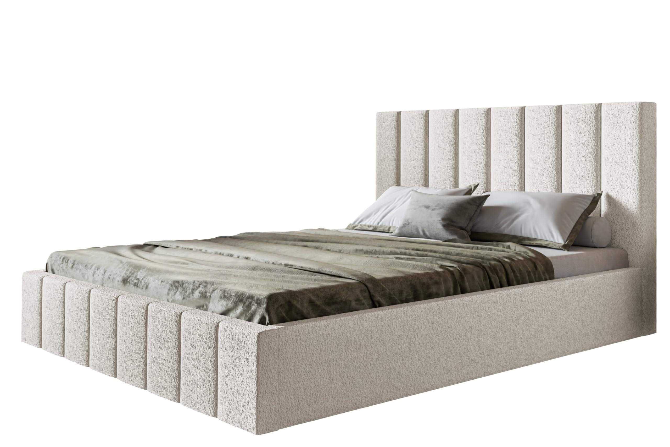 BETT 90x200 - Polsterbett mit Bettkasten und Metallrahmen - Modern Betten - Kuscheliger Catch-Me-Stoff - Kollektion Toledo - Weiß - Weiß, Holz/Textil (90/200cm) - Alpi-Möbel