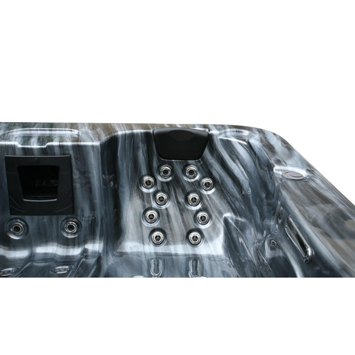 OUTDOOR Whirlpool BLACK MARBLE - Mit Treppe und Thermoabdeckung - Schwarz, Kunststoff (160/80/210cm) - Home Deluxe