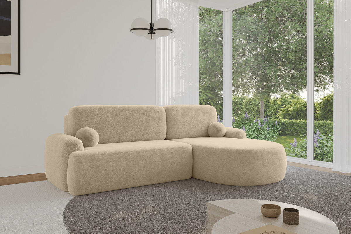 ECKSOFA mit Schlaffunktion und Bettkasten LIRA-L - 264x172x89 Hellbeige - Creme, Holzwerkstoff/Textil (172/264cm) - ALTDECOR